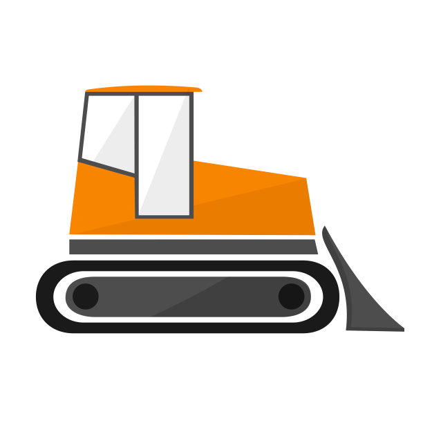 橙色推土机在公寓里。带桶的履带式拖拉机。图片下载