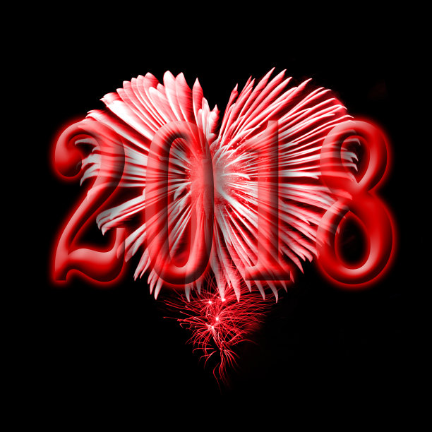 2018年，心形的红色烟花图片下载