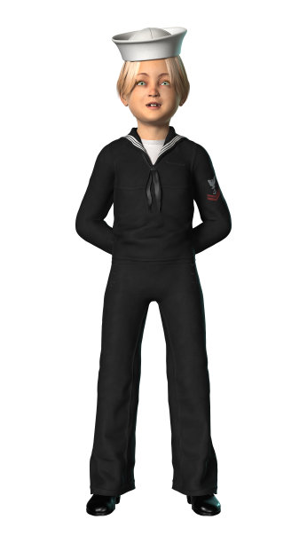 3D渲染水手男孩在白色图片下载