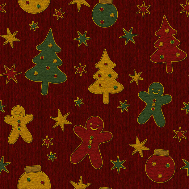 刺绣-圣诞图案在织物无缝纹理图片下载