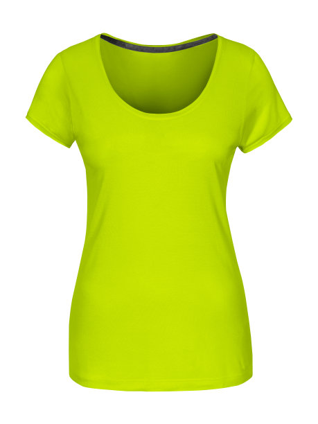 黄绿色紧身女性t恤与复制空间孤立的白色图片下载