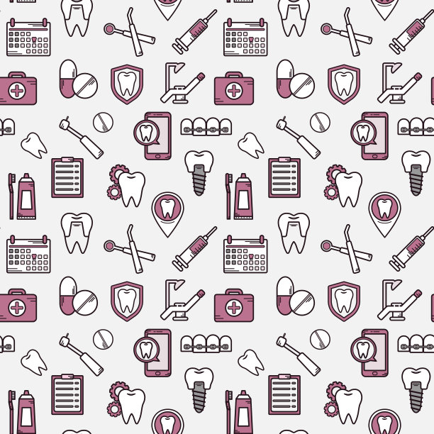 无缝矢量模式在牙科线性风格。牙科诊所网站的背景资料。正畸治疗,植入物。图片下载