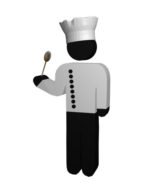 在一个小白皙的红色脸颊，穿着厨师服，帽子和勺子。图片下载