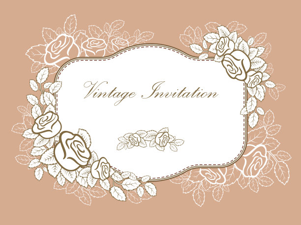 复古框架的花，玫瑰和树叶。邀请的节日背景，节日贺卡，婚礼，派对，情人节，庆典，生日。图片下载