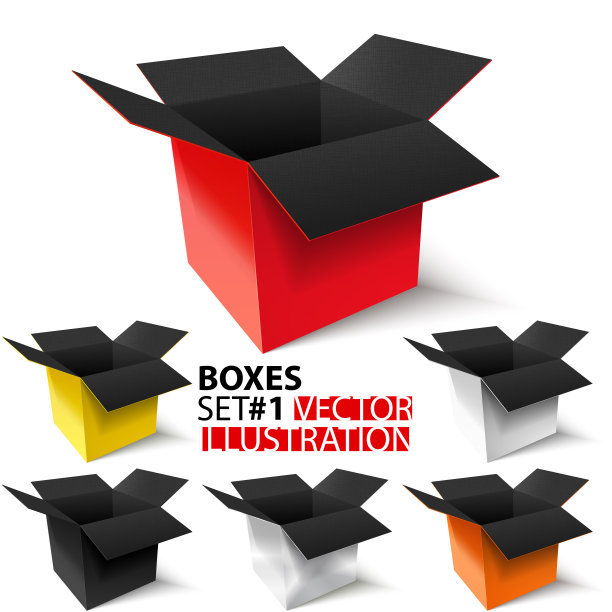 多色打开盒子套装#3。3 d。矢量图图片下载
