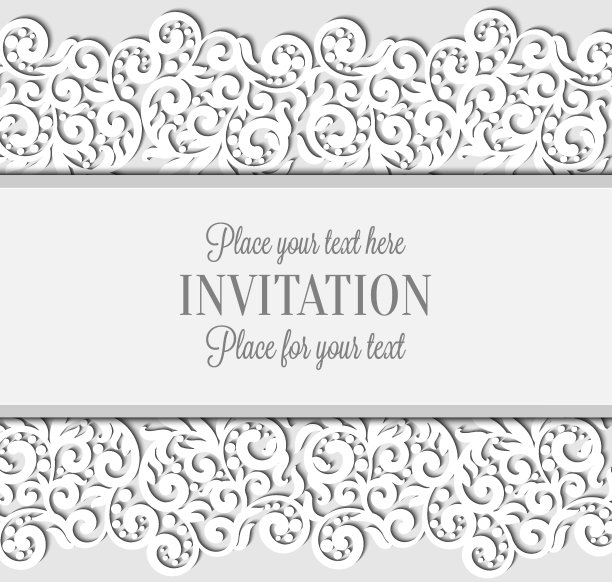 婚礼卡片与纸蕾丝框架，花边桌布图片下载