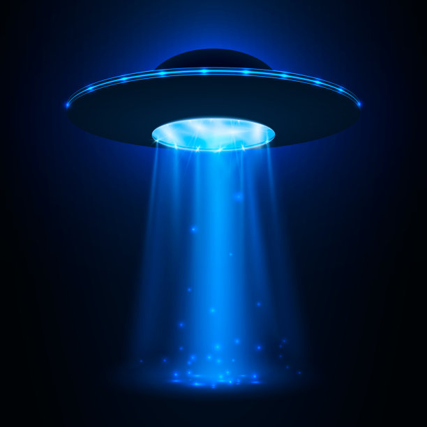 不明飞行物飞船。不明飞行物带有光束。矢量图图片下载