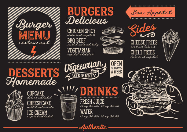 汉堡菜单餐厅，食物模板。图片下载