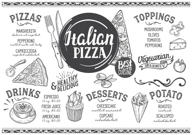 披萨餐厅菜单，食物模板。图片下载