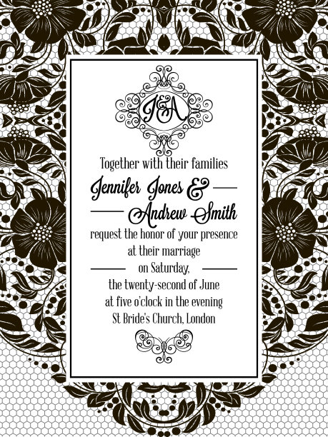 优雅的花卉漩涡，花边图案华丽的框架图片下载