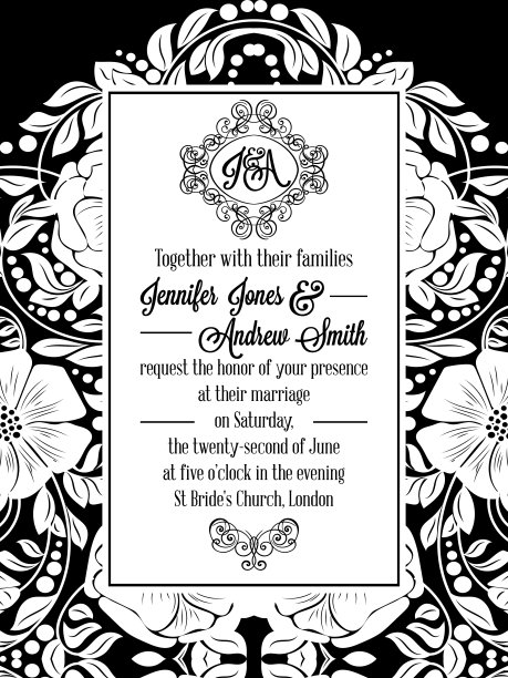 优雅的花卉漩涡，花边图案华丽的框架图片下载