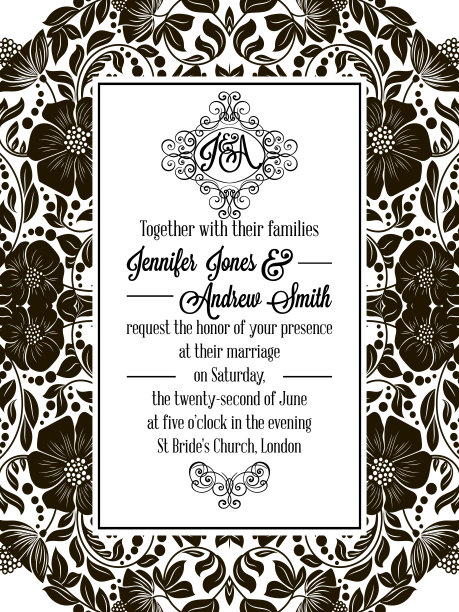 复古巴洛克风格的婚礼请帖图片下载
