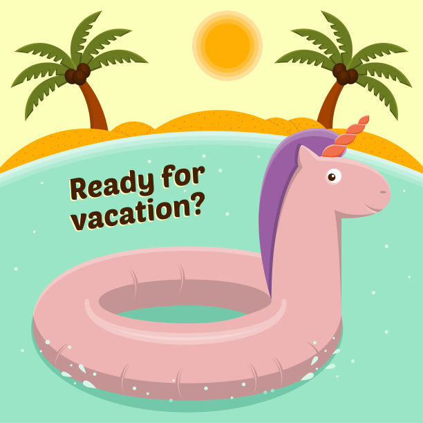 橡胶圈的形式的独角兽在一个热带岛屿的背景。图片下载