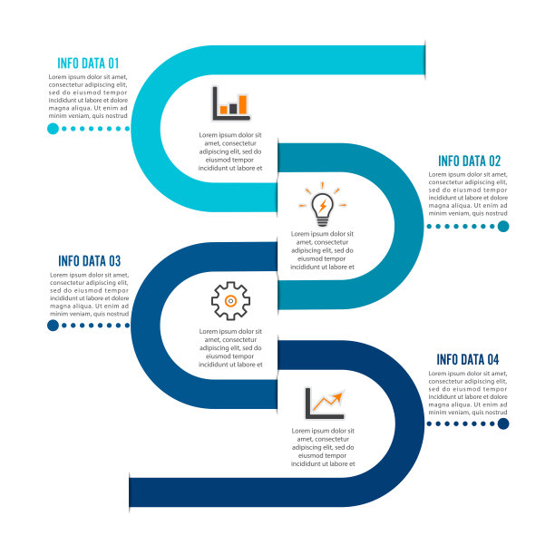 模板时间轴信息图彩色水平编号为四个位置可以用于工作流，横幅，图表，网页设计，区域图图片下载