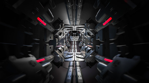 未来的隧道与光的3d渲染。图片下载