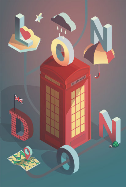 三维等距向量伦敦城市海报设计图片下载