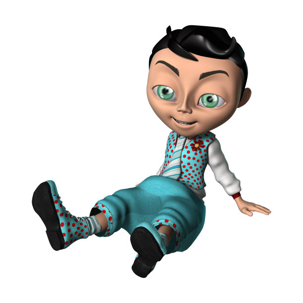 3D渲染卡通男孩在白色图片下载