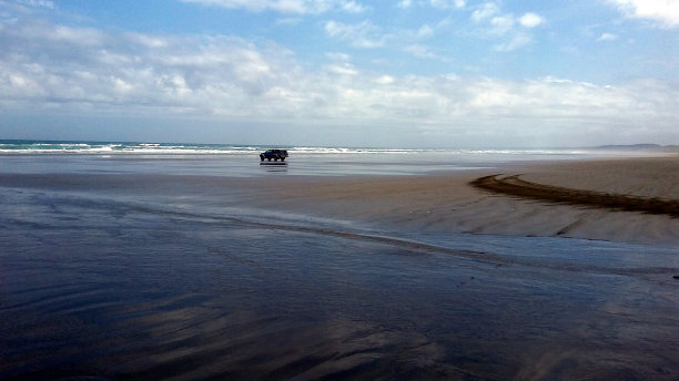 在新西兰北岛90英里的海滩和汽车图片下载