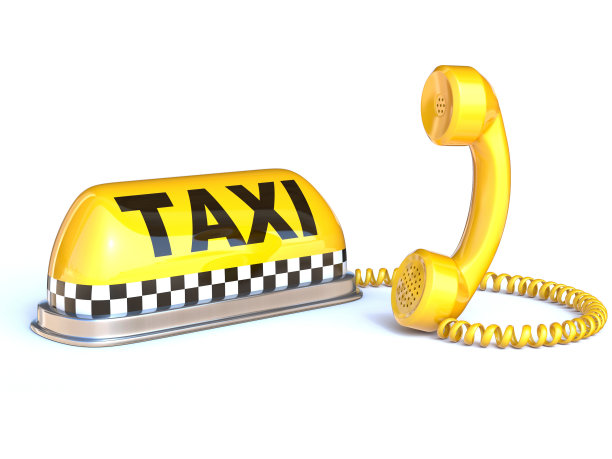 出租车标志与电话听筒在一个白色的背景3d渲染图片下载