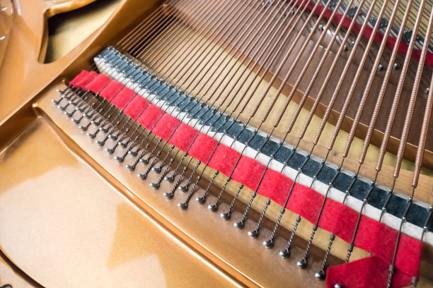 大钢琴弦。钢琴里面有浅的景深。图片下载
