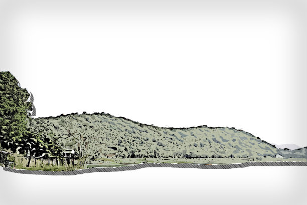 色彩斑斓的山峰和河流以水彩画为背景。图片下载