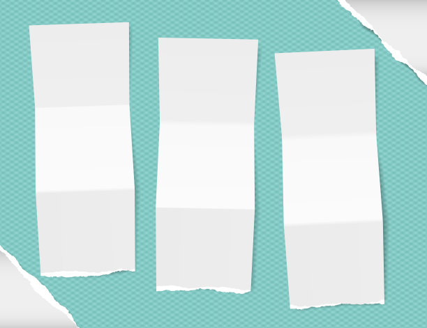 撕折的白色字母，小册子，传单与阴影在绿松石方图案和撕纸在角落图片下载