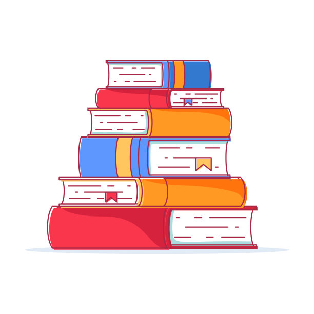 一堆平放的书，孤立在白色背景上。一堆带书签的书。学习的概念。图片下载