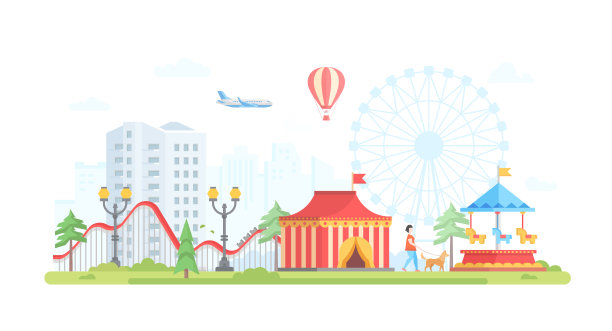 城市景观与景点-现代平面设计风格矢量插图图片下载