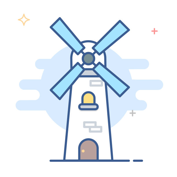 荷兰风车图标矢量线插图图片下载
