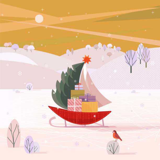 带着礼物的圣诞帆船图片下载