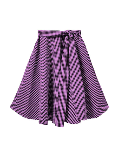 粉红色和黑色格子裙与长缎带孤立的白色图片下载