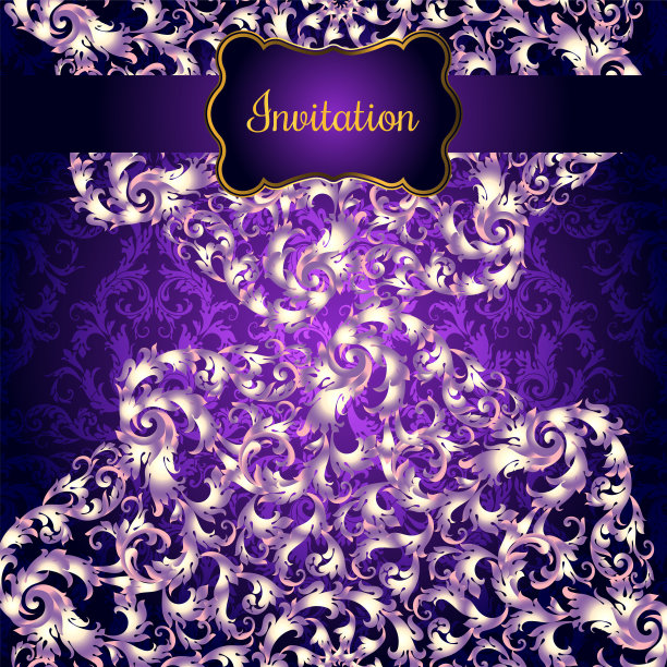 印度风格的蕾丝曼荼罗邀请卡。波西米亚风格的装饰。皇家紫圈窗饰。独特的模板设计或背景图片下载