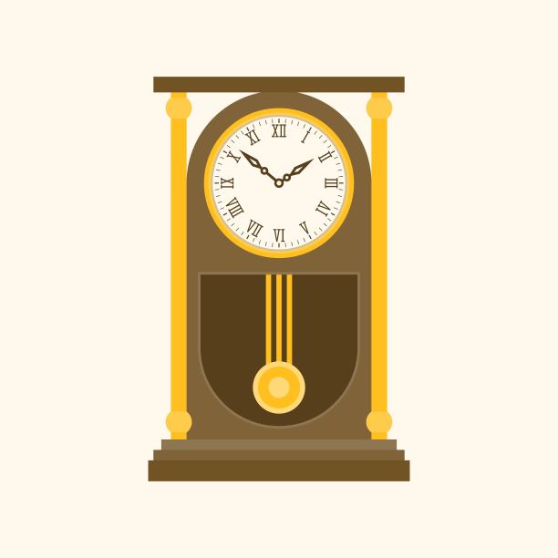 摆木复古钟，平面设计插图图片下载