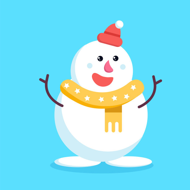 圣诞雪人挥舞着木棍，微笑着。可爱的快乐的图片下载