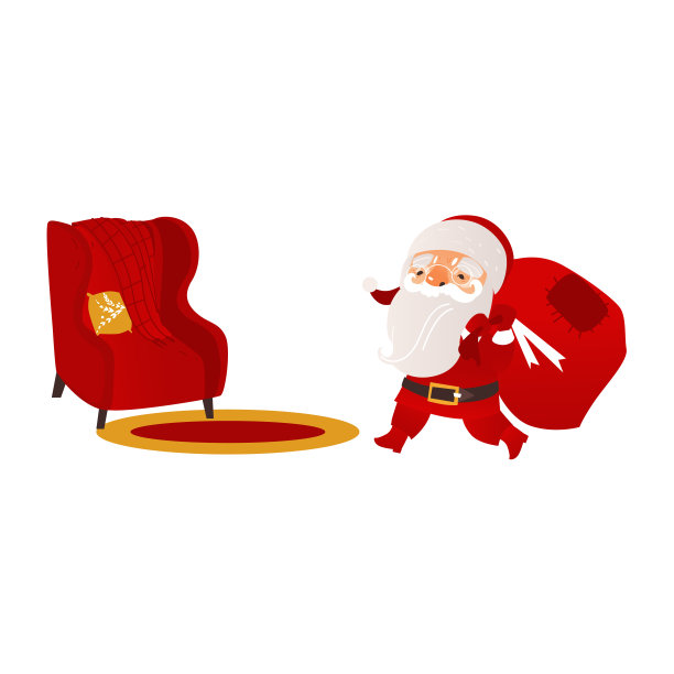 圣诞老人带着圣诞礼物和扶手椅图片下载