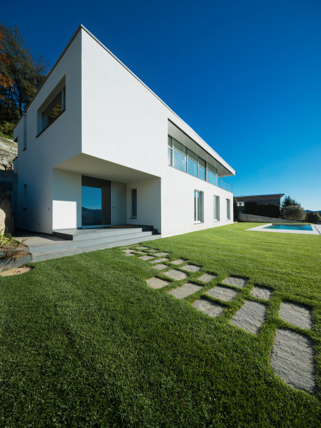 带花园的现代白色房子图片下载