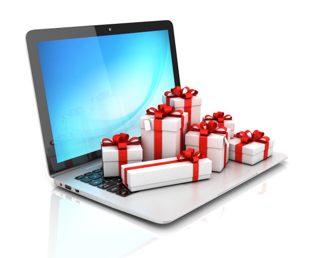 礼品盒在笔记本电脑上的白色背景3d渲染图片下载