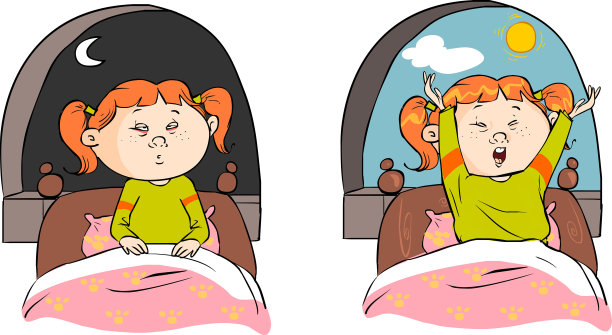 矢量插图的一个女孩睡觉和觉醒图片下载