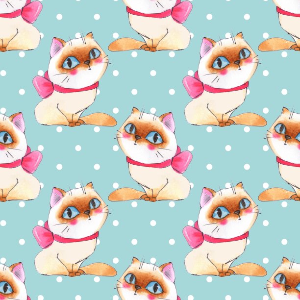 卡通猫，无缝图案素材图片