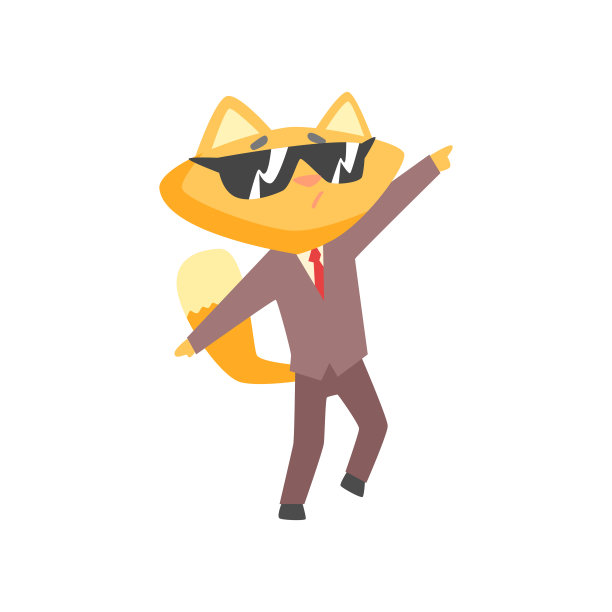 有趣的生气的商人狐狸站在西装和手势，可爱的动物老板卡通人物矢量插画图片下载