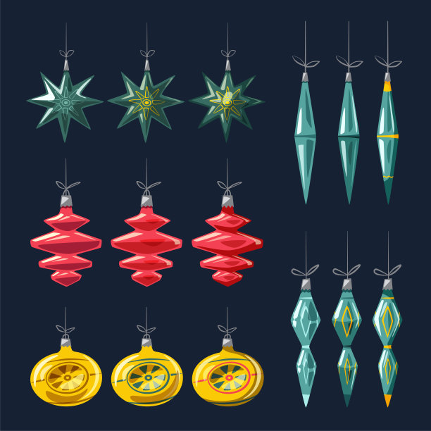 用丝带和蝴蝶结装饰的圣诞装饰品。卡通矢量图图片下载