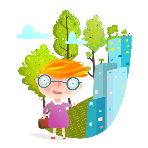 在大城市上学的小女孩图片下载