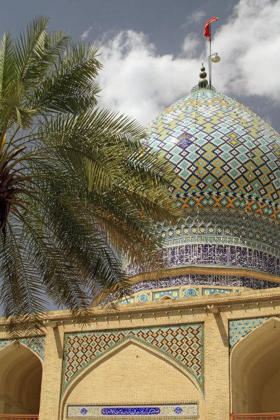 伊朗一座清真寺旁的棕榈树图片下载