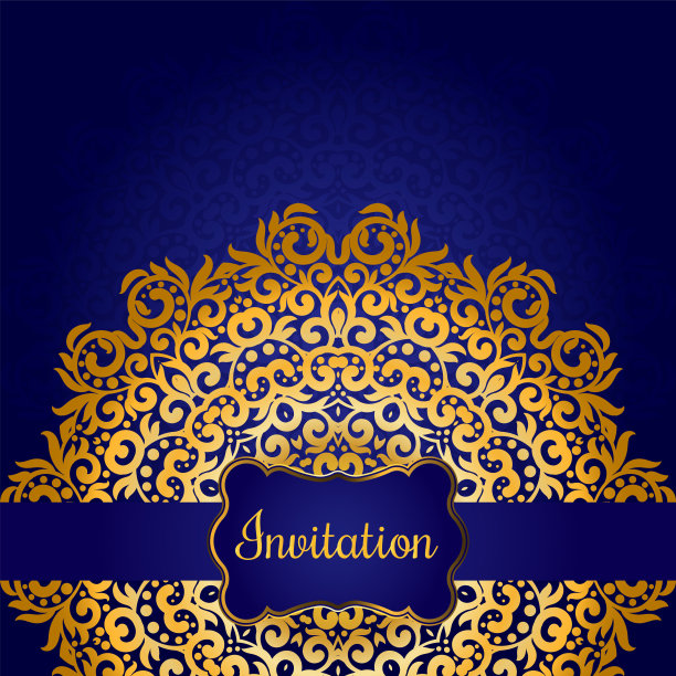 富有印度风格的金卡邀请函。图片下载