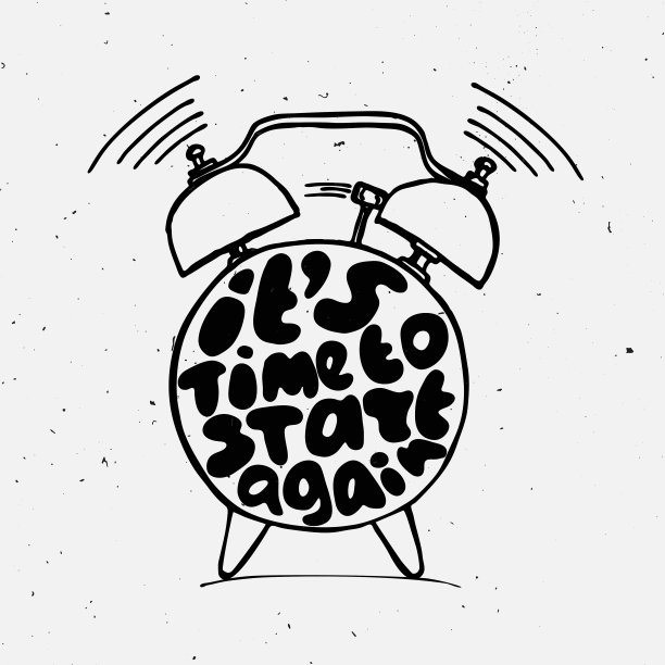 用轻快的质地和字母敲响闹钟，你就可以重新开始了。时间矢量概念插图。再试一次带警报的概念字母。图片下载