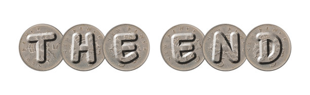 结束-硬币在白色的背景图片下载