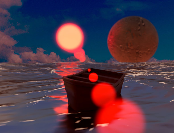 美丽的自然景色(海洋日落和天空中神秘的行星)图片下载