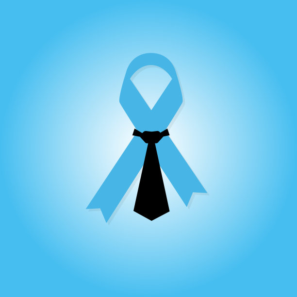 蓝色扁平的癌症关怀丝带系在领结上。男性健康的概念。向量图片下载