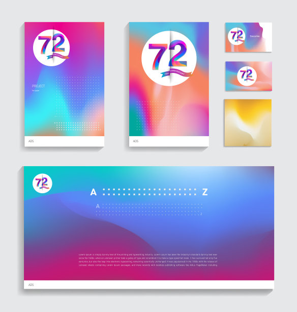 72周年与流体颜色封面套装。适合封面，海报，海报，横幅，背景，传单设计图片下载