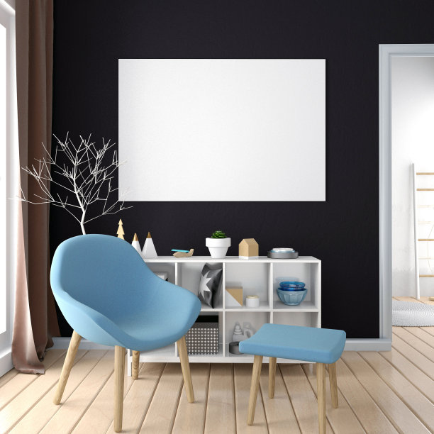 现代室内设计，斯堪的纳维亚风格。3 d演示。海报模型图片下载